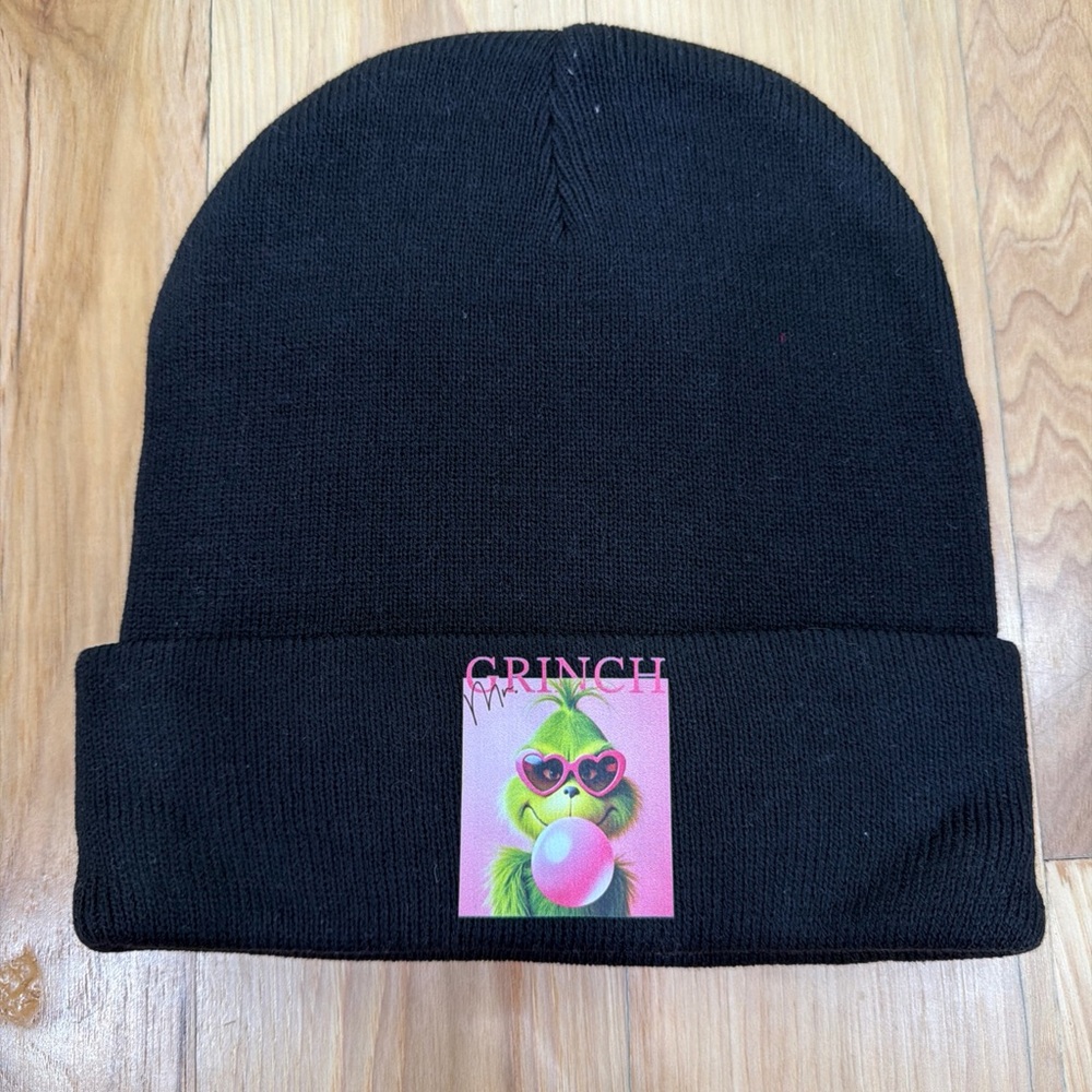 NEW Otto Grinch Black Beanie - bubblegum diva design NWOT